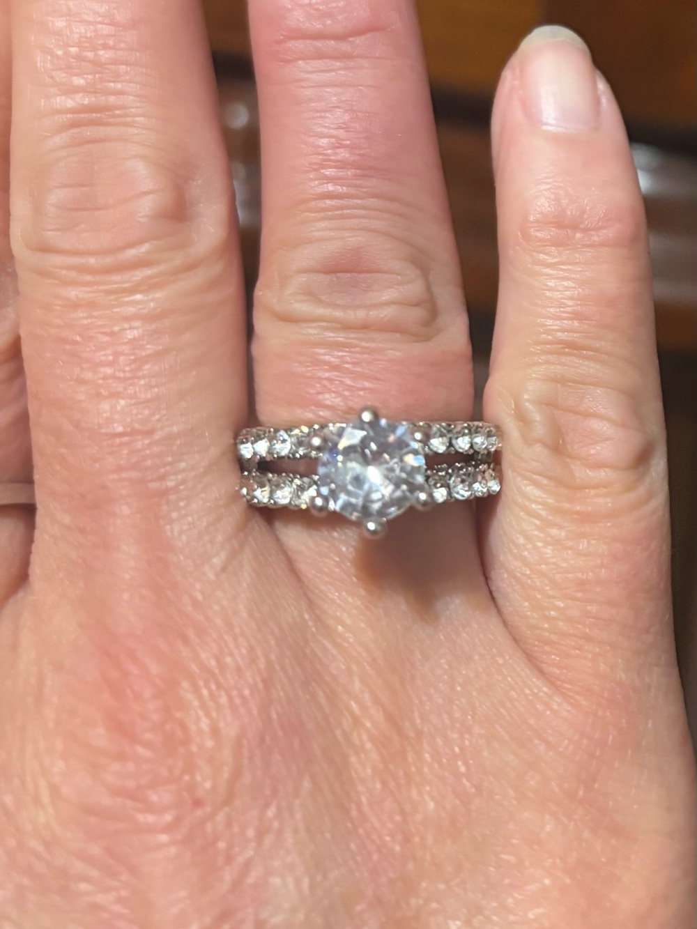 Sterling Silver Round Cut Cubic Zirconia Engagement Ring Set - White